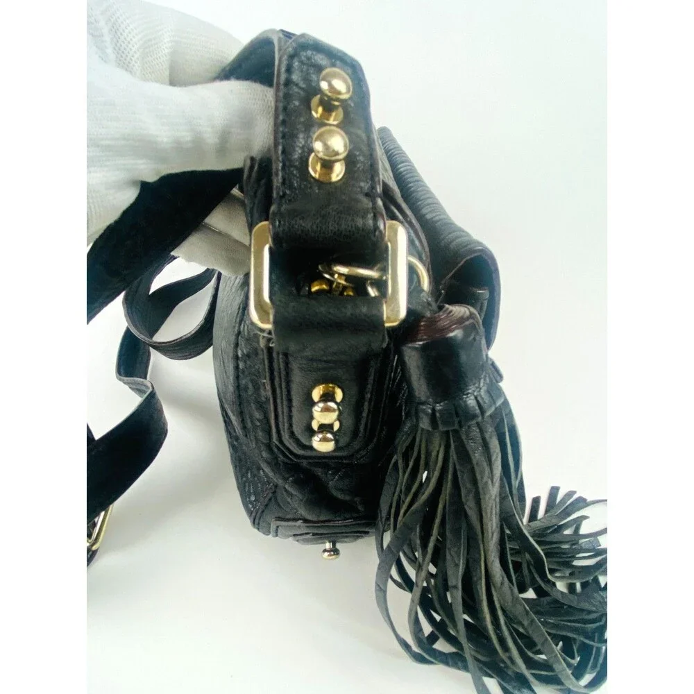 Rebecca Minkoff Black  Leather Tassle Crossbody Shoulder Bag Gold Toned Hardware